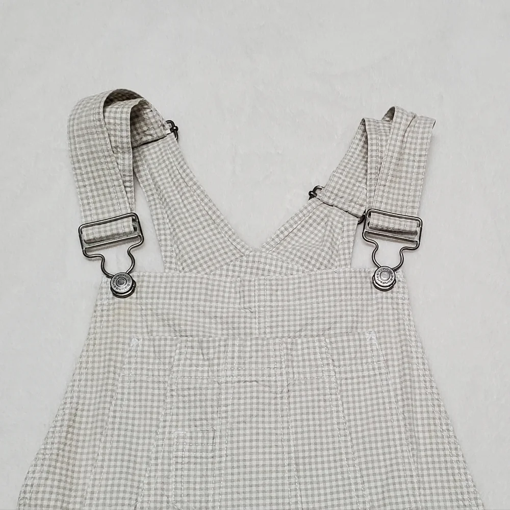VINTAGE No Boundaries Seafaom Green Checked Side Button Shorts Overalls Romper